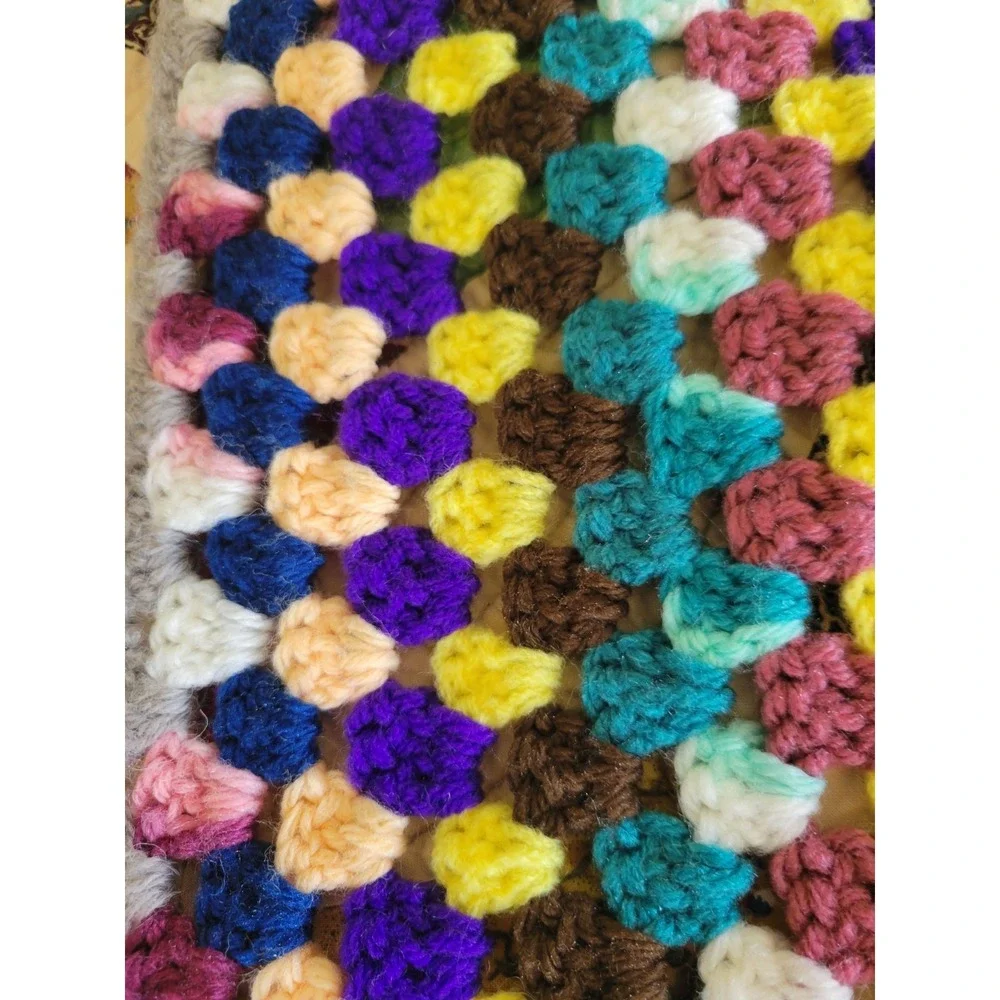 Retro Crochet Granny Square‎ Lap Blanket Multicolor Handmade Afghan 40x40